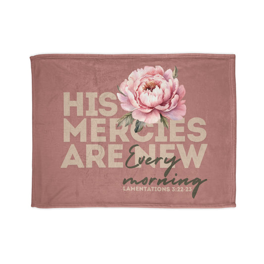 Bible Quote Blanket, Soft Polyester Blanket, His Mercies Are New, Rose