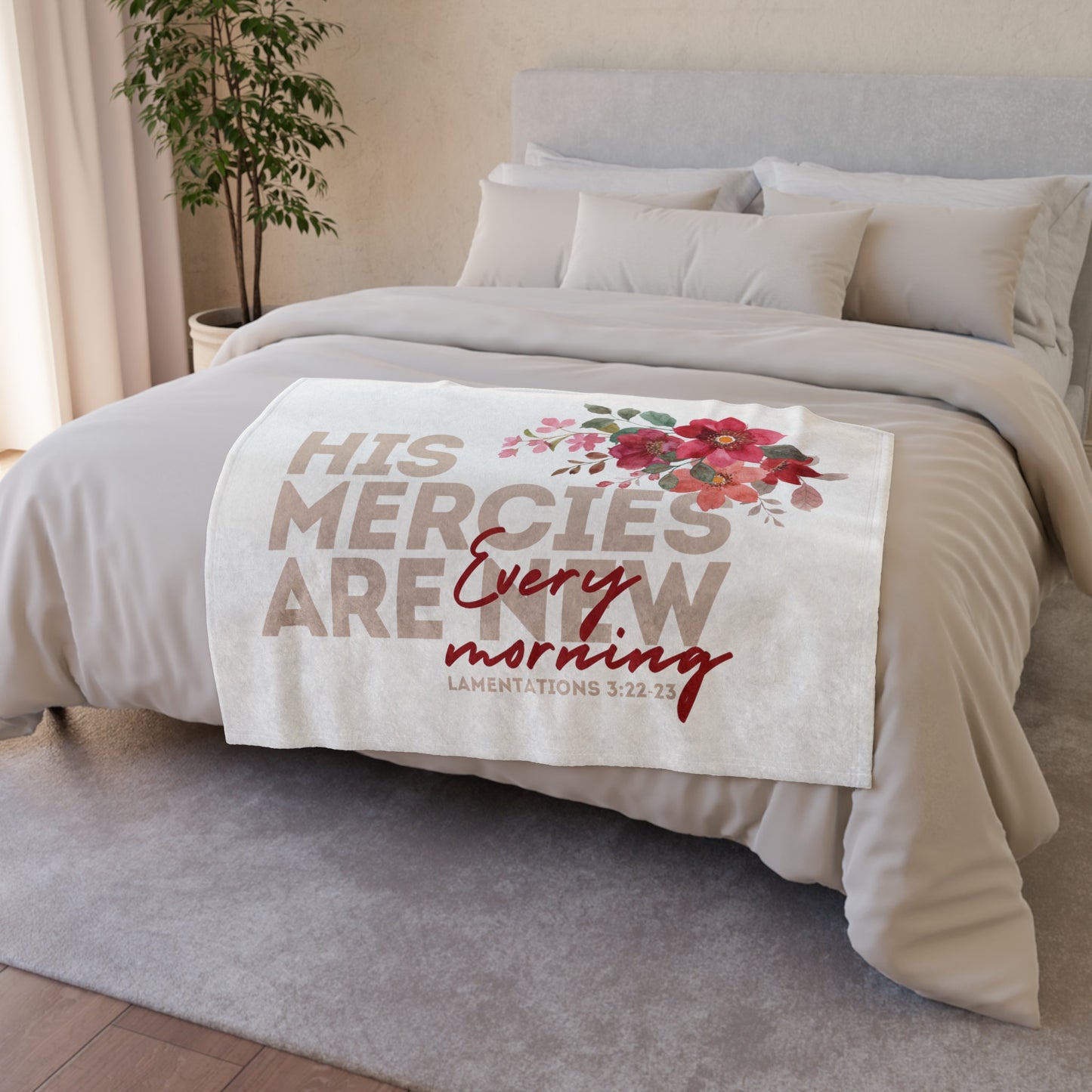 Bible Quote Blanket, Soft Polyester Blanket - His Mercies Are New - White