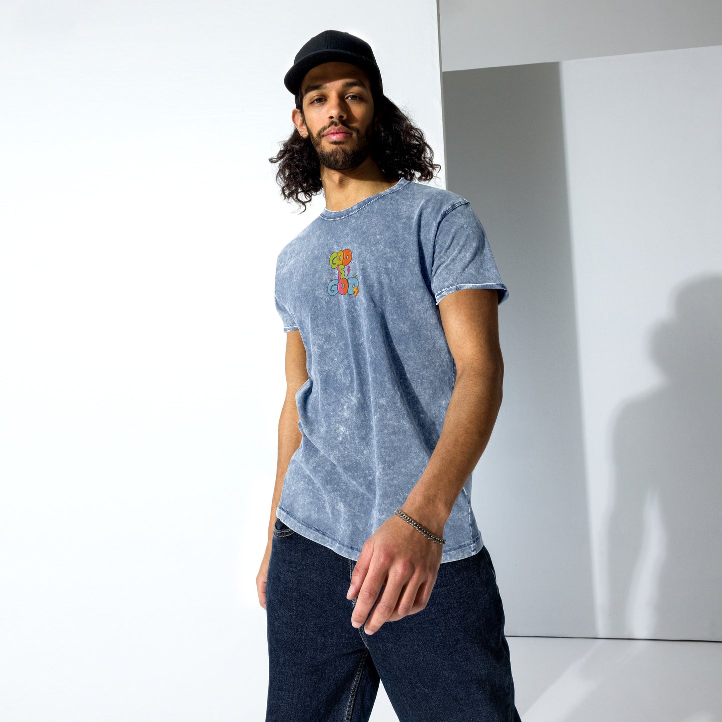 Denim Bible Verse T-Shirt, God Is Good Embroidered, Unisex