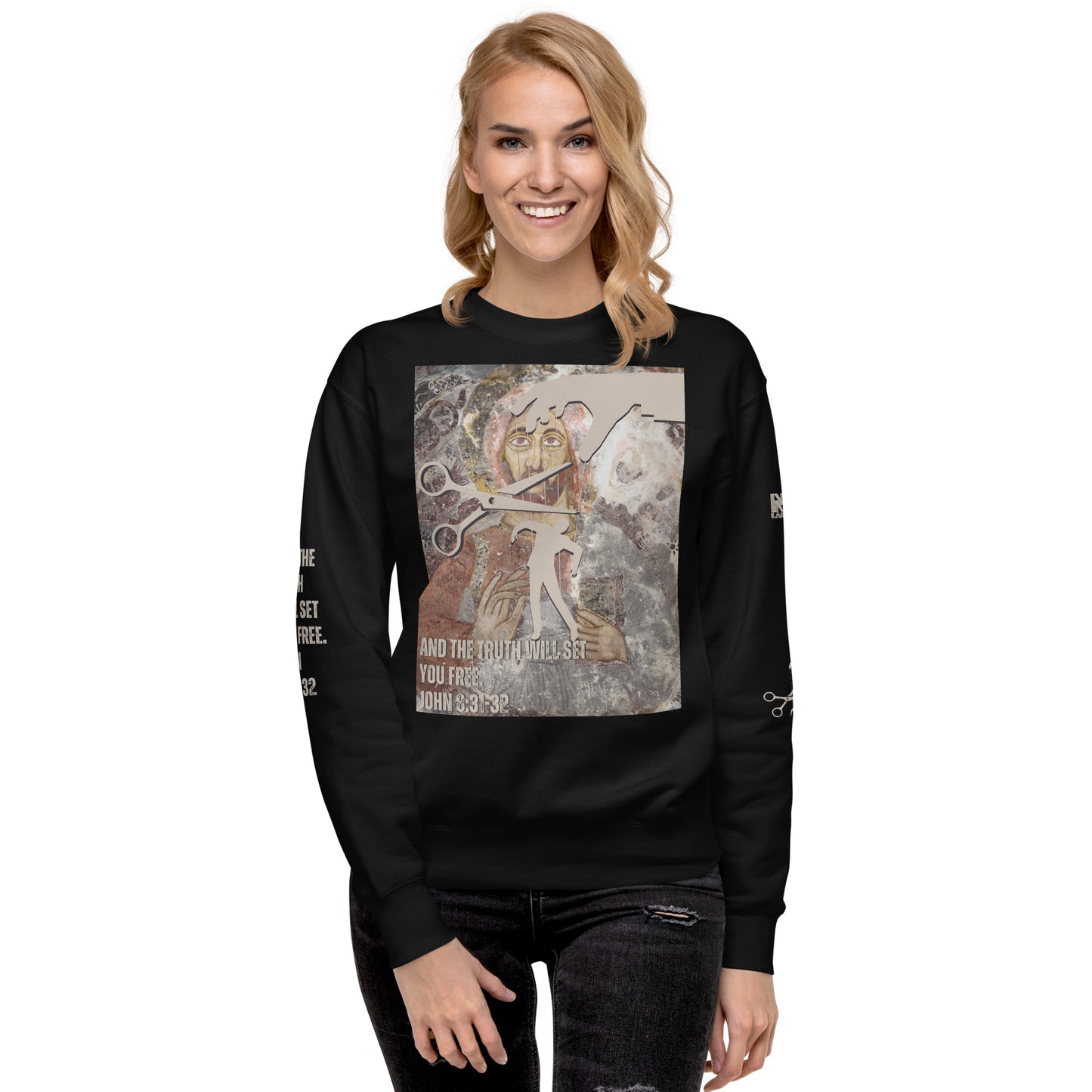 Bible Verse Premium Sweatshirt - Jesus Sets You Free, Black