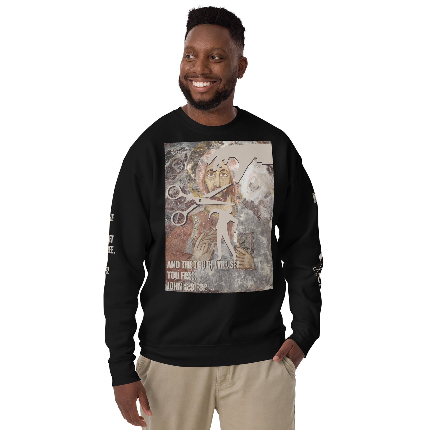 Bible Verse Premium Sweatshirt - Jesus Sets You Free, Black