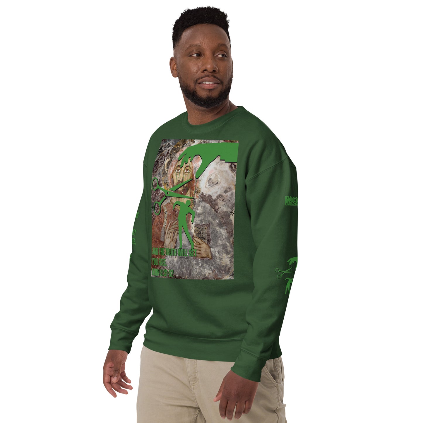 Bible Verse Premium Sweatshirt - Jesus Sets You Free, Green