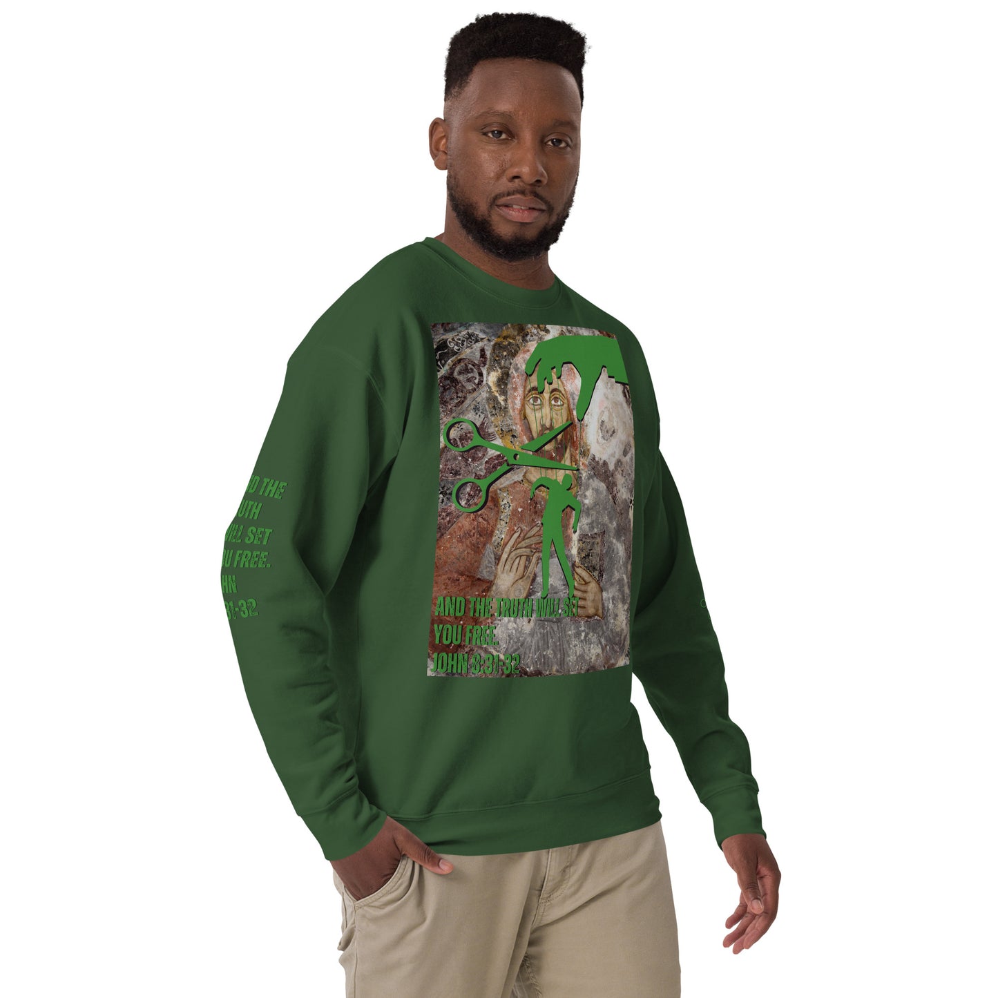 Bible Verse Premium Sweatshirt - Jesus Sets You Free, Green