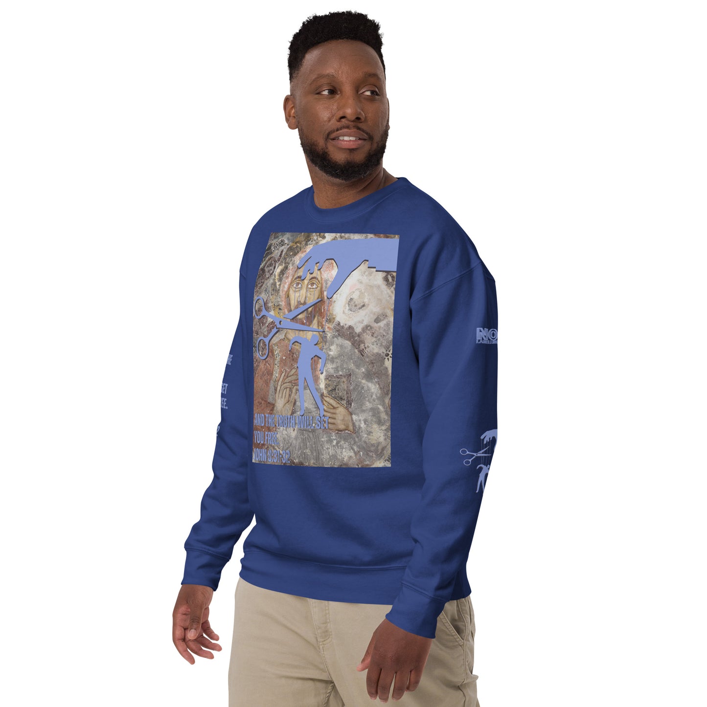 Bible Verse Premium Sweatshirt - Jesus Sets You Free, Blue