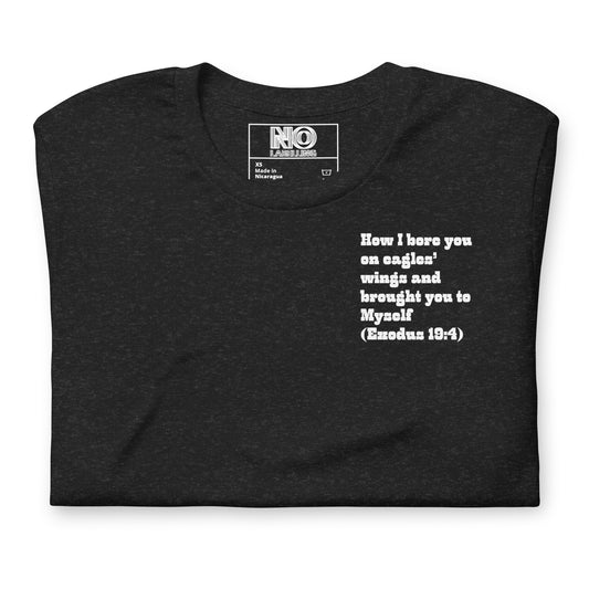 Bible Quote T-Shirt, Unisex, I Bore You In My Wings Scripture Verse, Heather Black Colour