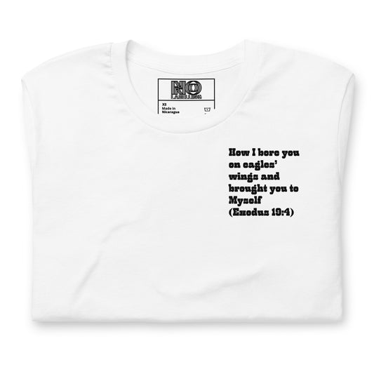 Bible Quote T-Shirt, Unisex, I Bore You In My Wings Scripture Verse, White