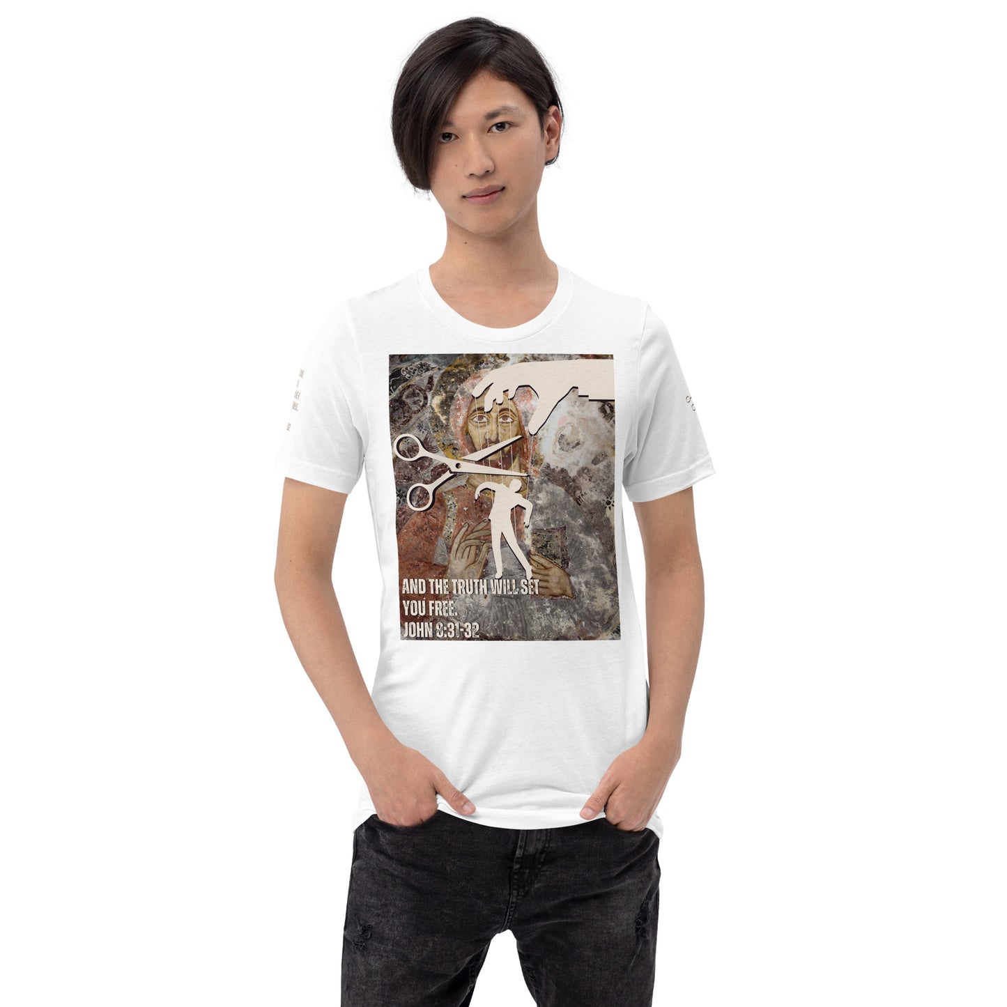 Bible Verse T-Shirt, Premium Unisex T-shirt - Jesus Sets You Free, White