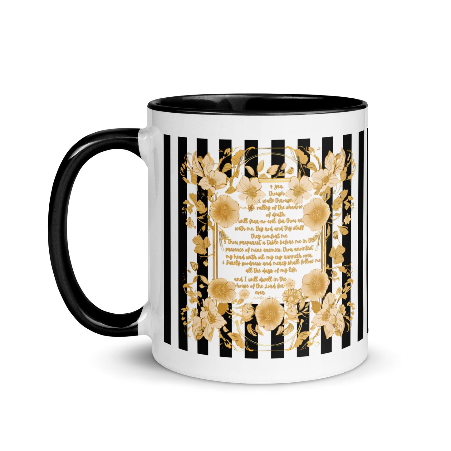 Bible Quote Mug with Psalm 23 Scripture, Black Color Inside