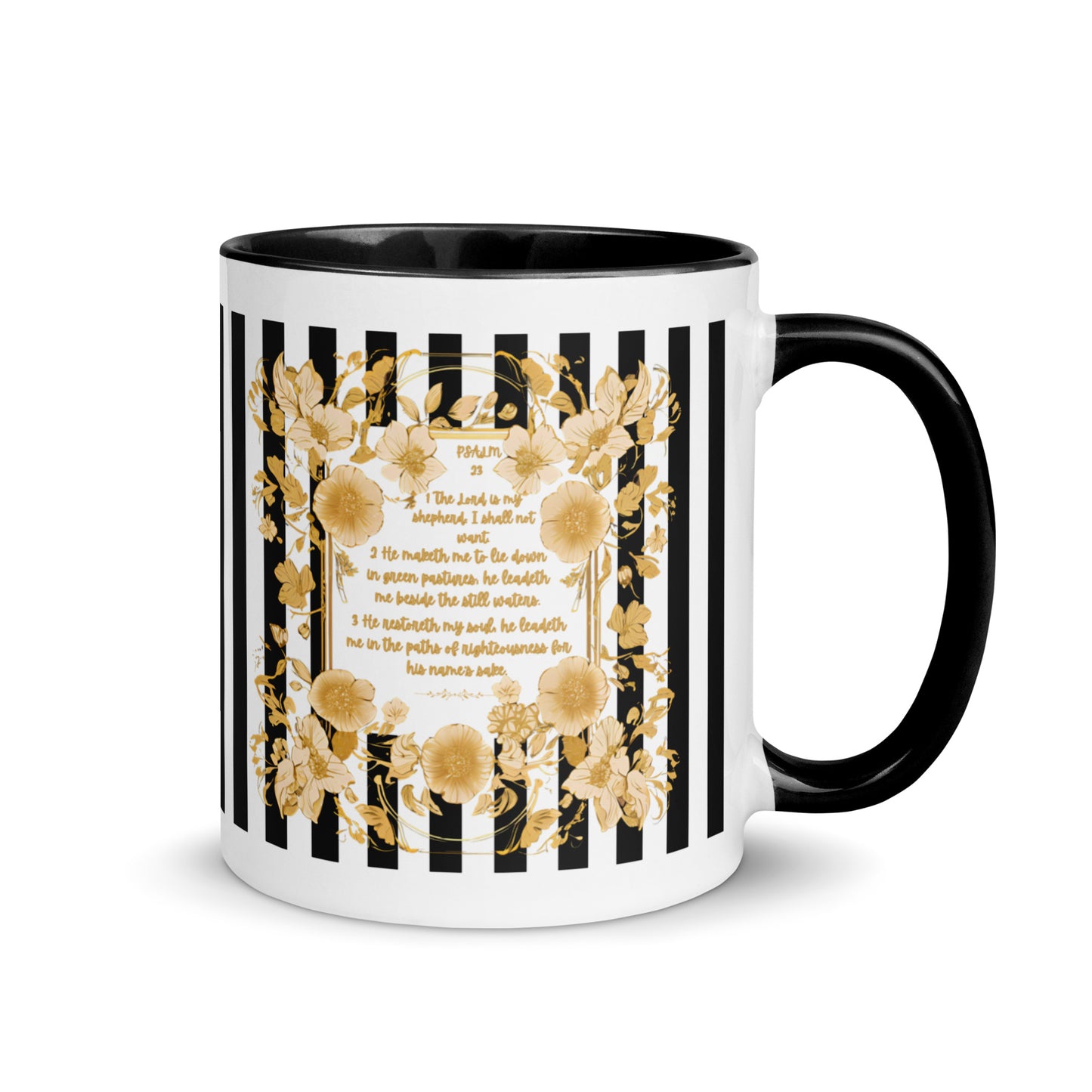 Bible Quote Mug with Psalm 23 Scripture, Black Color Inside