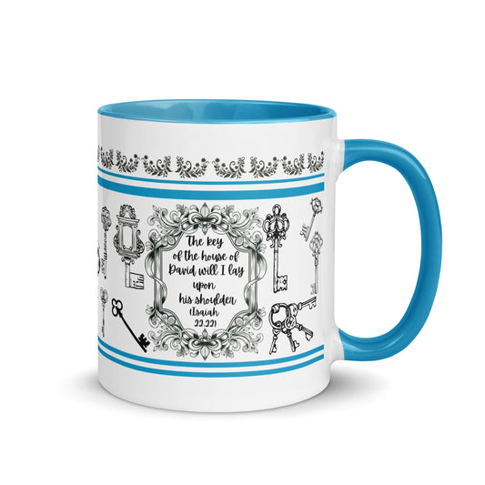 Bible Verse Mug with Color Inside, Keys of David, Scripture verse Isaiah 22 22