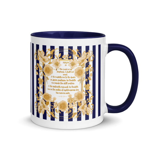 Bible Quote Mug with Scripture verse Psalm 23, Dark Blue Color Inside