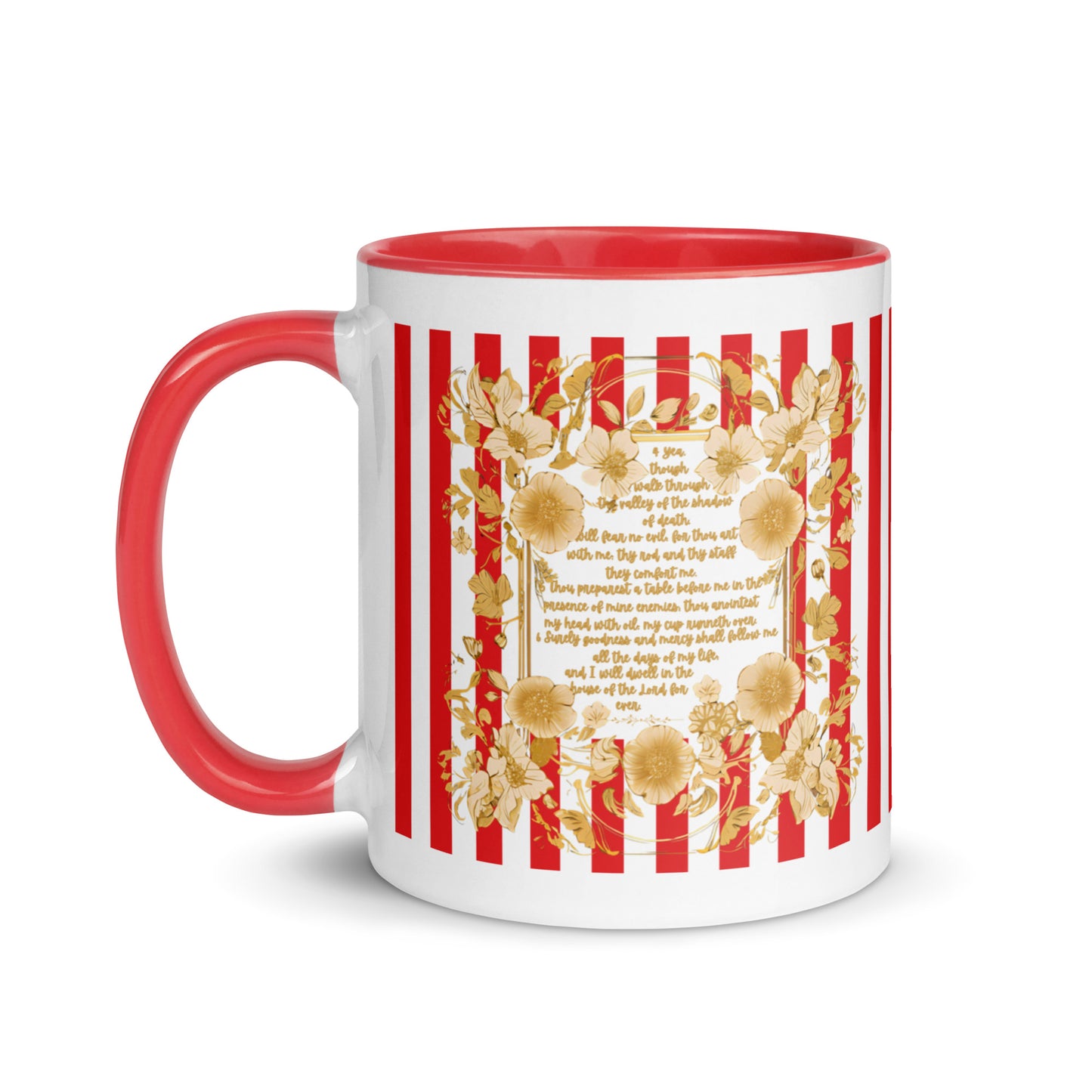 Bible Quote Mug with Scripture verse Psalm 23, Red Color Inside