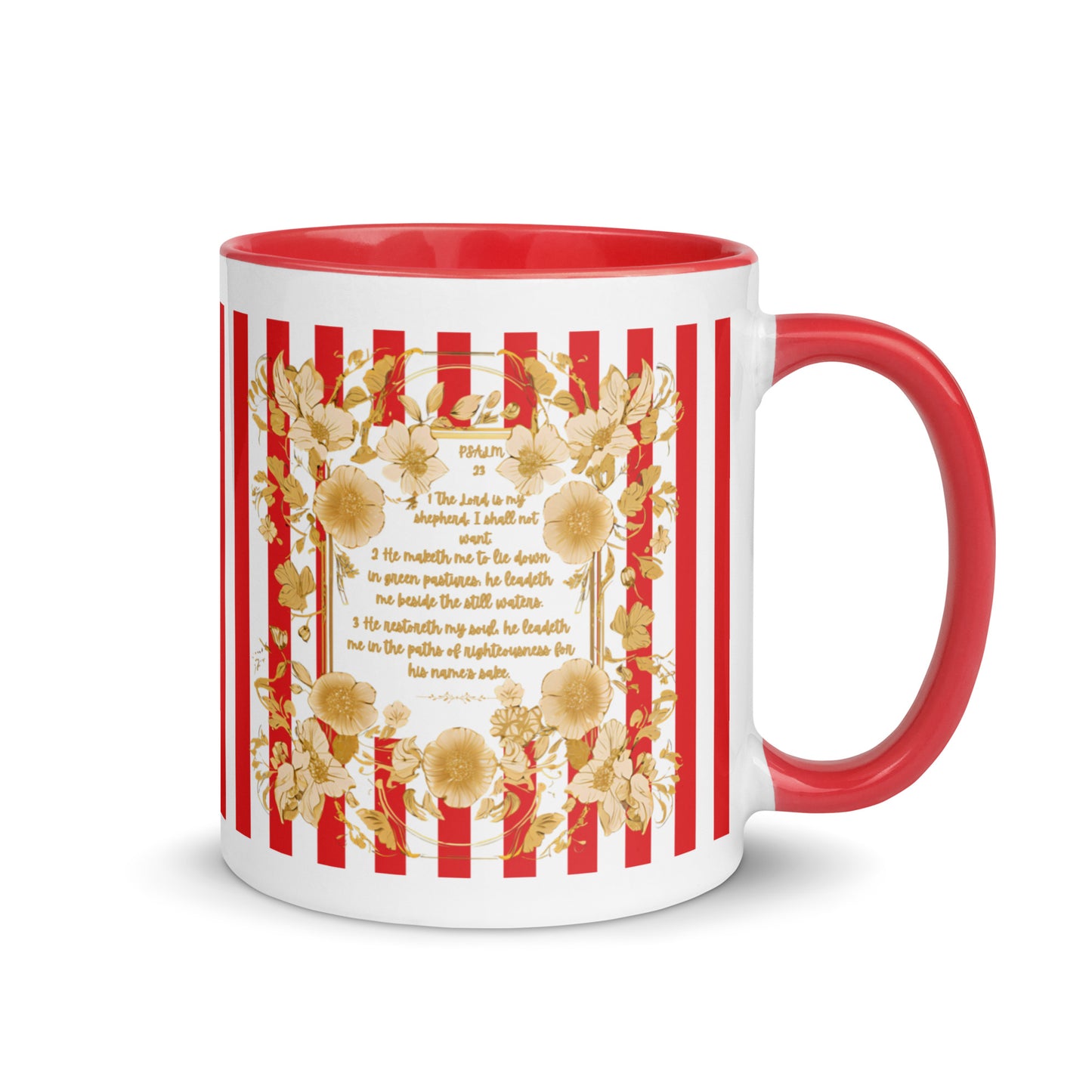 Bible Quote Mug with Scripture verse Psalm 23, Red Color Inside