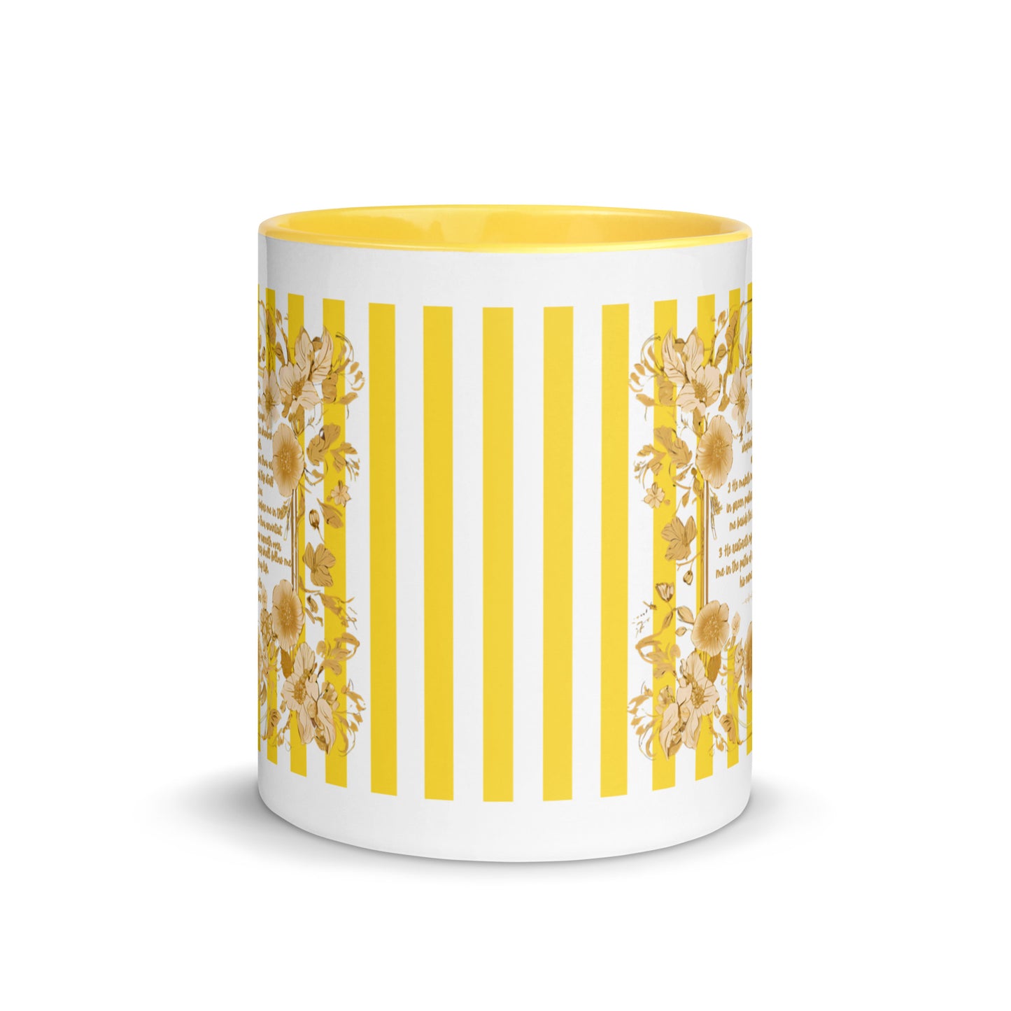 Bible Quote Mug with Scripture verse Psalm 23, Yellow Color Inside