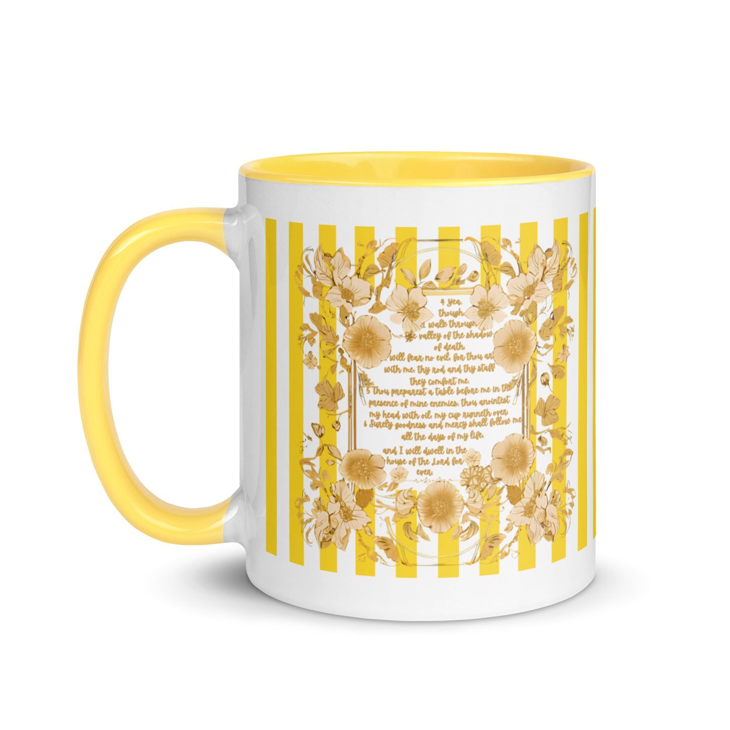 Bible Quote Mug with Scripture verse Psalm 23, Yellow Color Inside