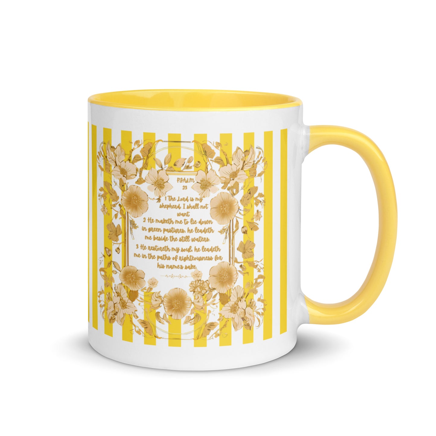 Bible Quote Mug with Scripture verse Psalm 23, Yellow Color Inside